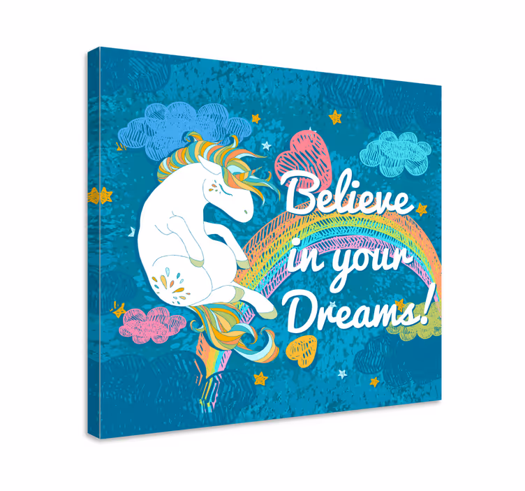 Quadro unicórnio Frase multicor unicórnio - TenStickers