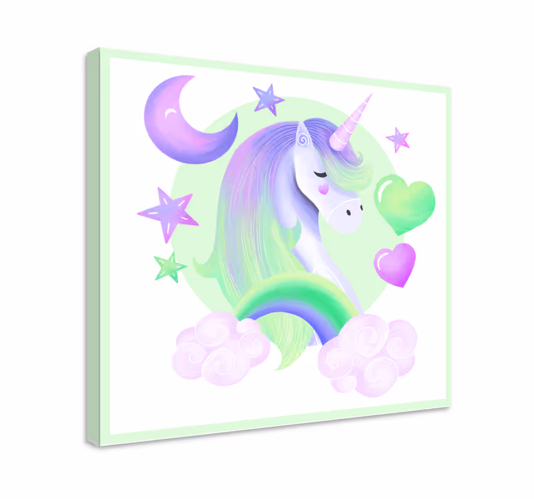 Quadro unicórnio Coração de unicórnios e arco-íris - TenStickers