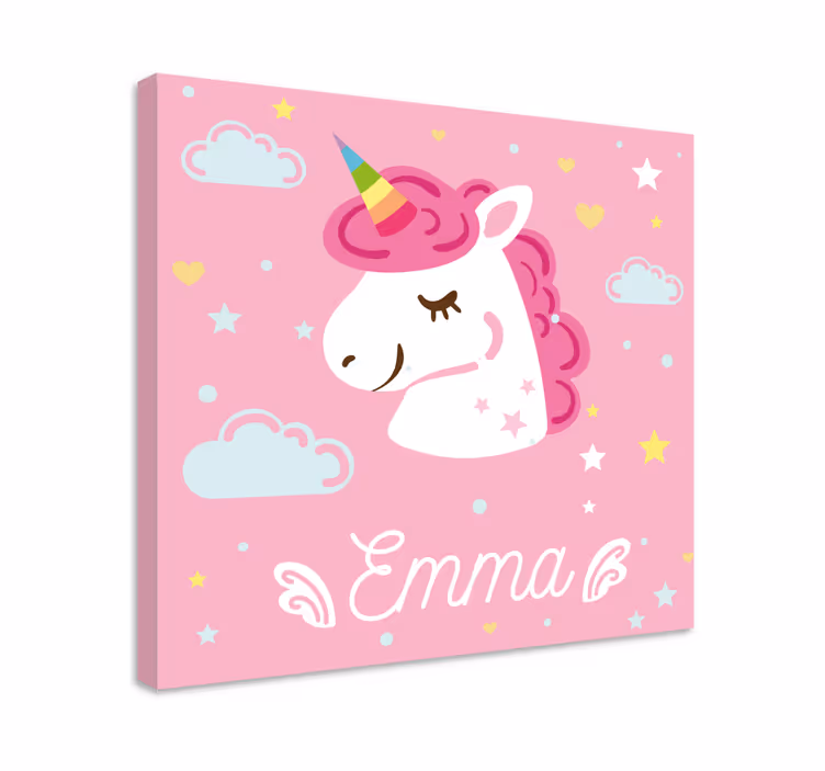Quadro unicórnio Unicórnios rosa com nome - TenStickers