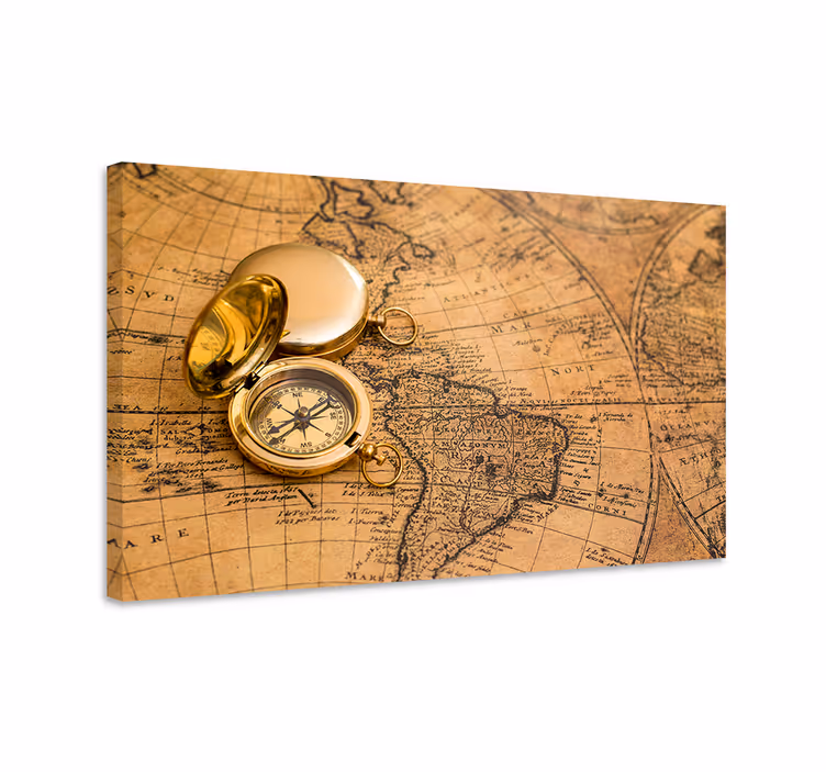 Quadro mapa mundi bússola e mapa antigo - TenStickers