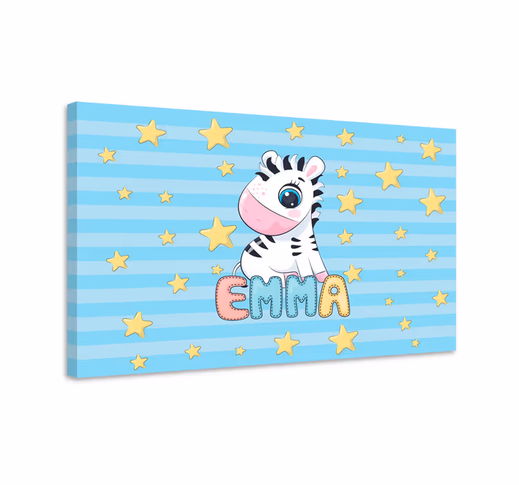 Quadro com nome Zebra fofa e estrelas com nome - TenStickers