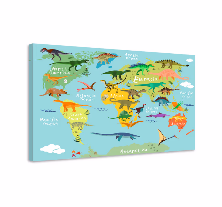 Quadro Mapa com dinossauros para crianças - TenStickers