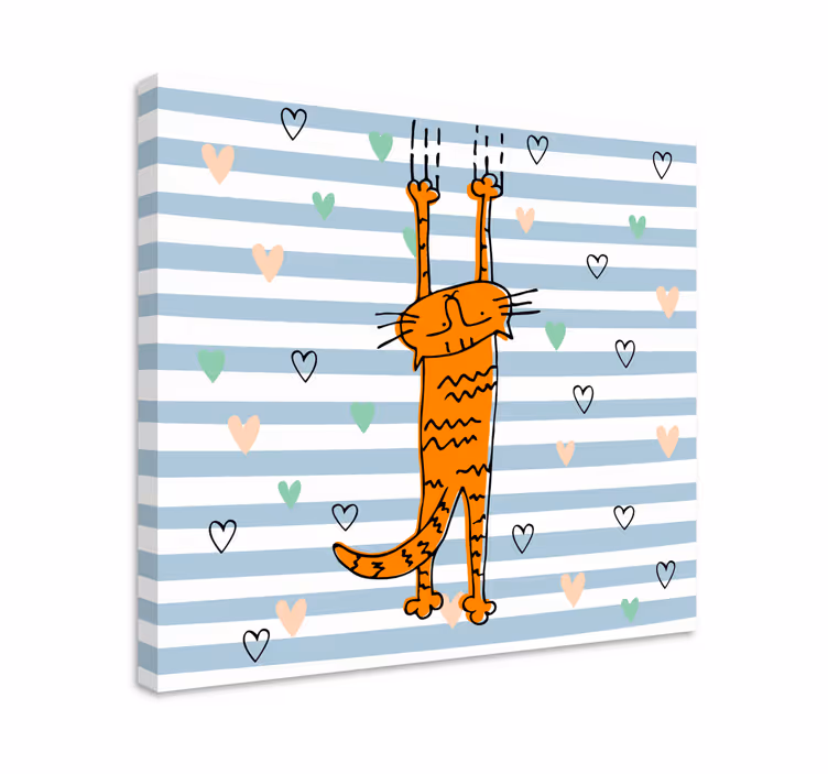 Quadro de gatos Gato de desenho animado com corações - TenStickers