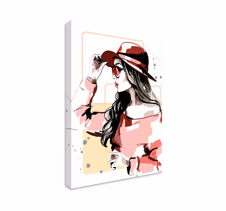 Quadro decorativo para sala Mulher elegante com um chapéu impress - TenStickers