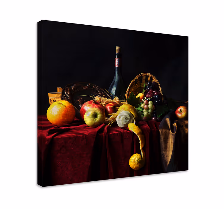 Quadro decorativo de vinícola arranjo de frutas douradas - TenStickers