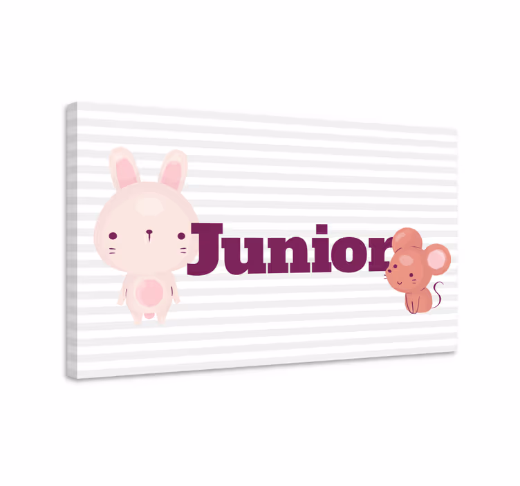 Quadro para bebê coelho e rato com nome - TenStickers