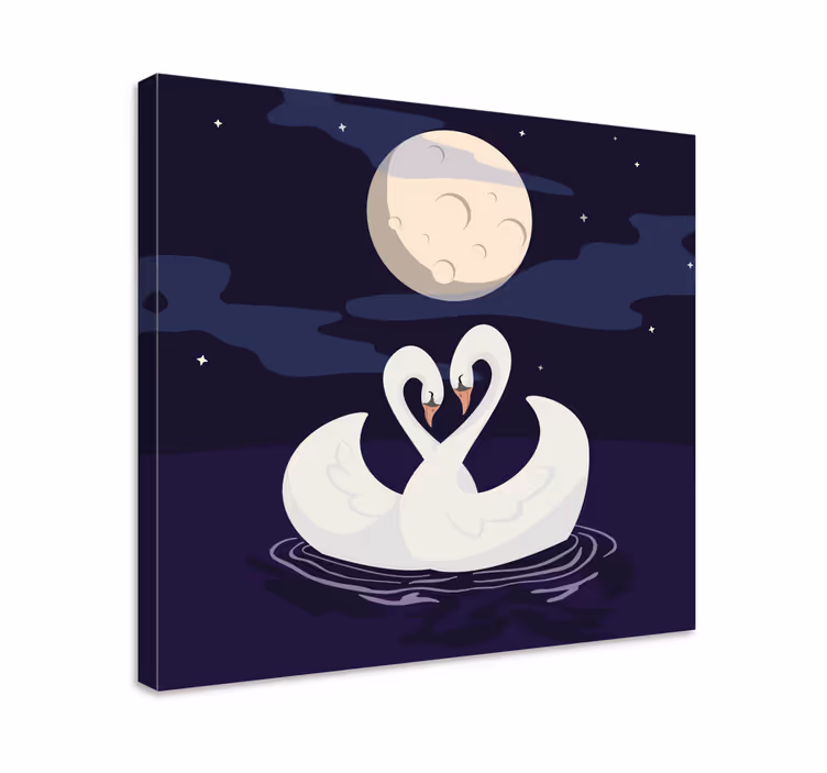 Quadro animais cisnes abraçando a luz da lua - TenStickers