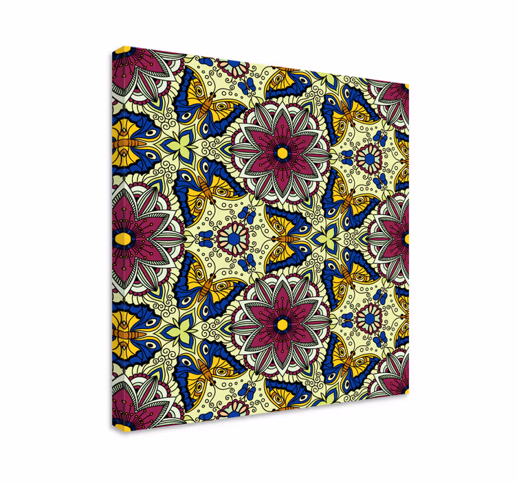 Quadro de flores com padrão de borboletas florais - TenStickers