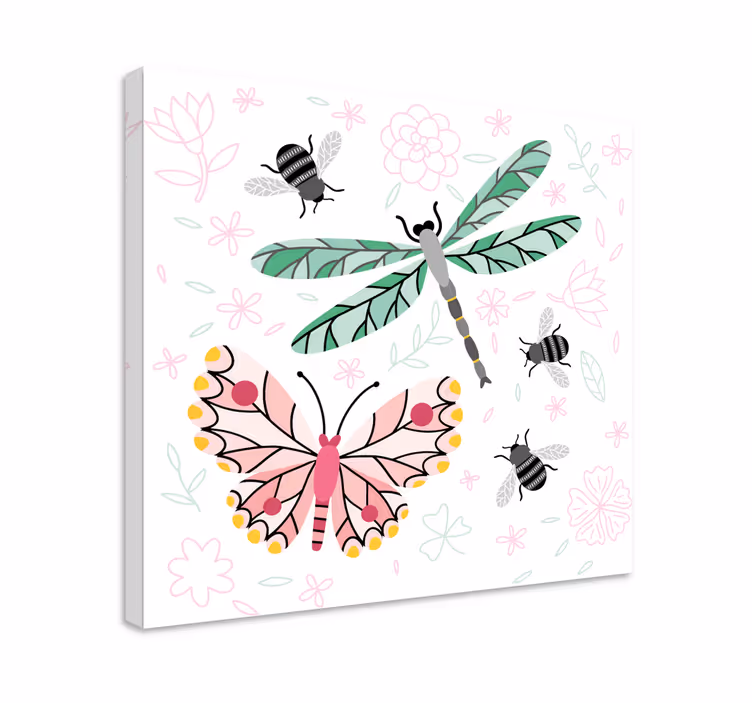 Quadro de borboletas insetos e flores - TenStickers