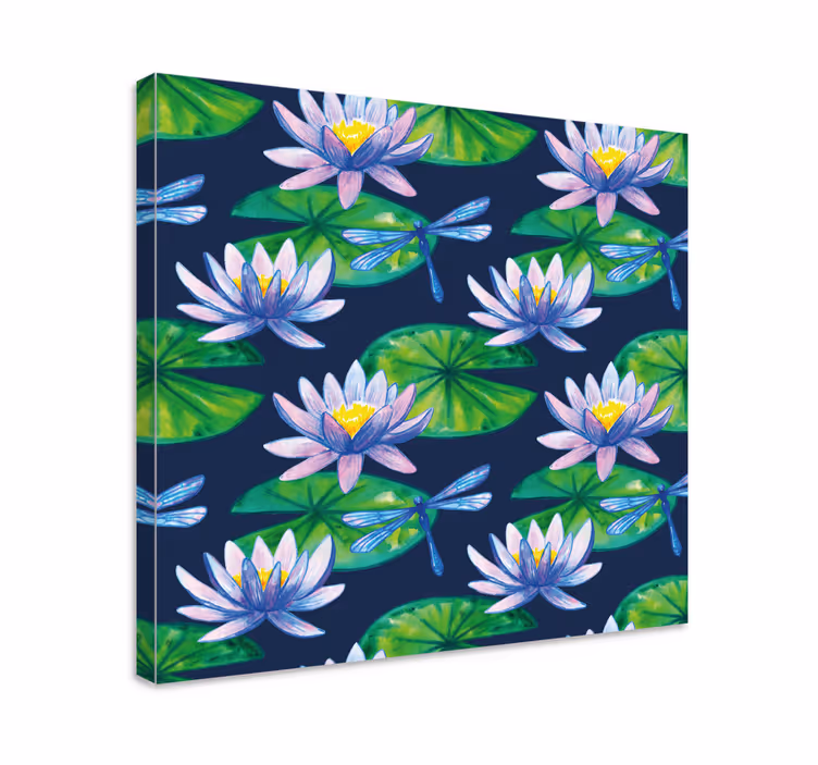 Quadro de flores lótus e libélulas - TenStickers