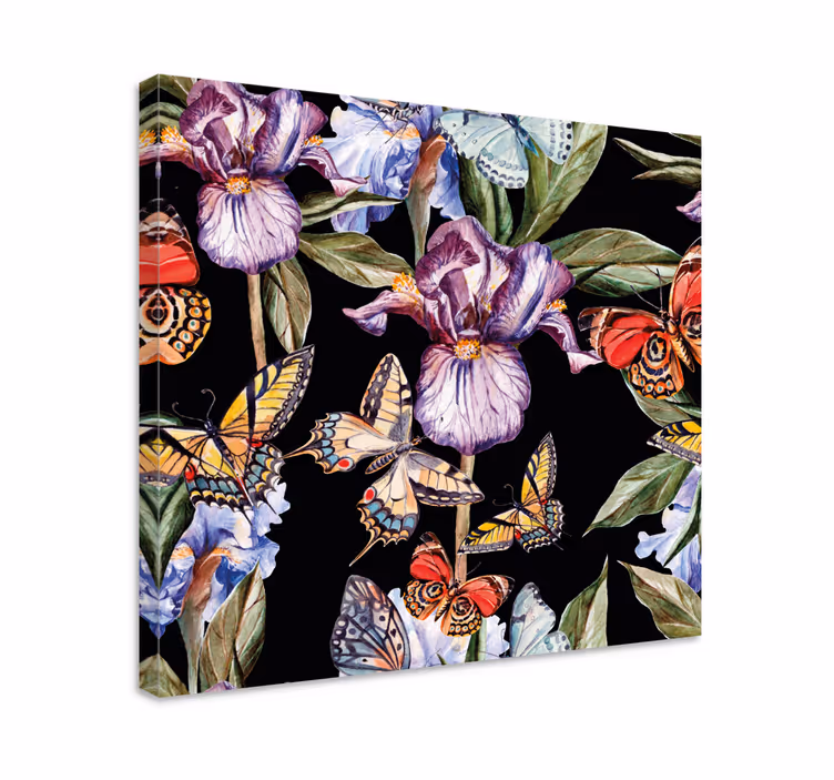 Quadro de flores borboletas e Íris - TenStickers