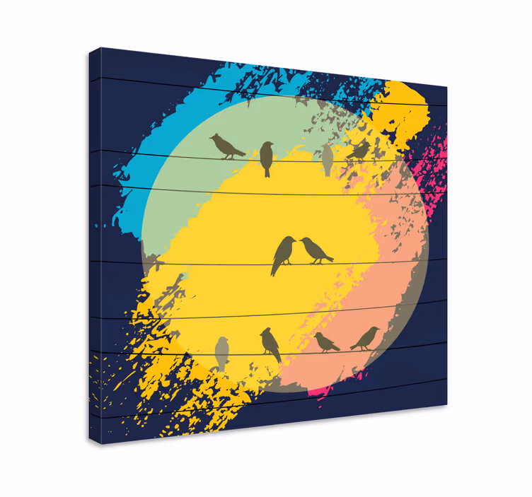Quadro de pássaros silhuetas de círculos retrô - TenStickers