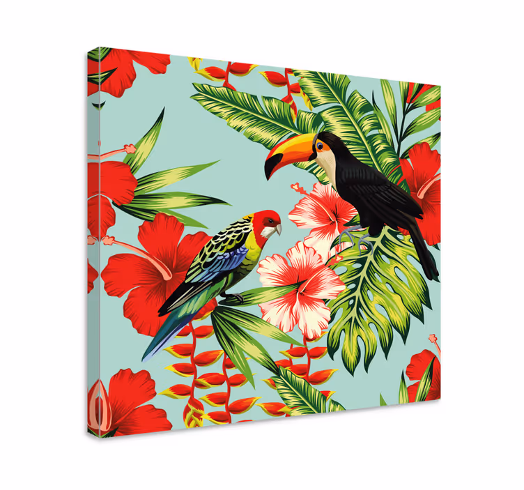Quadro animais pássaros tropicais em flores - TenStickers