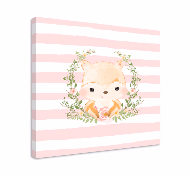 Quadro para bebê Desenho de raposa fofo com rosa - TenStickers