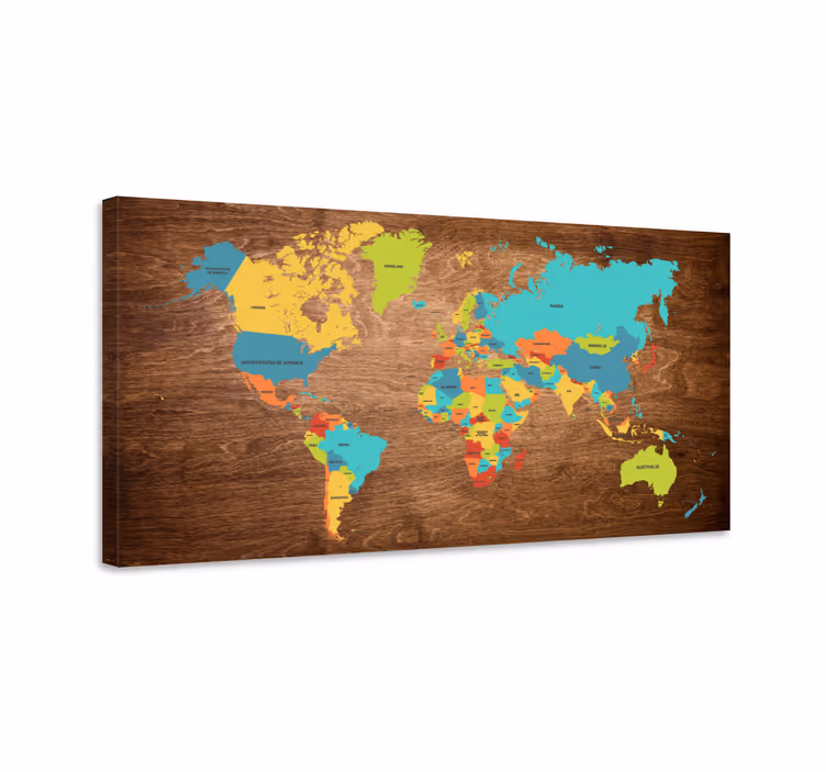 Quadro mapa mundi Textura de madeira - TenStickers