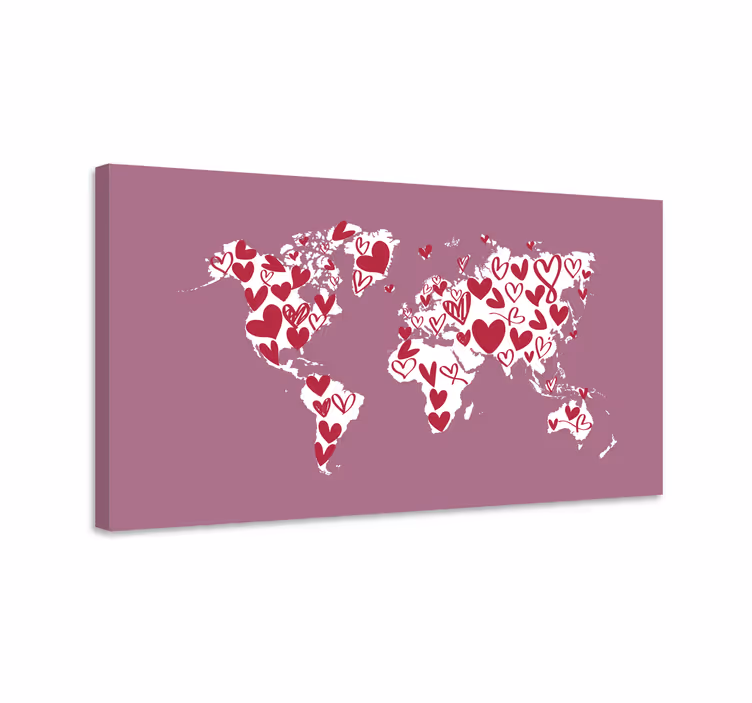 Quadro mapa mundi corações do mundo - TenStickers