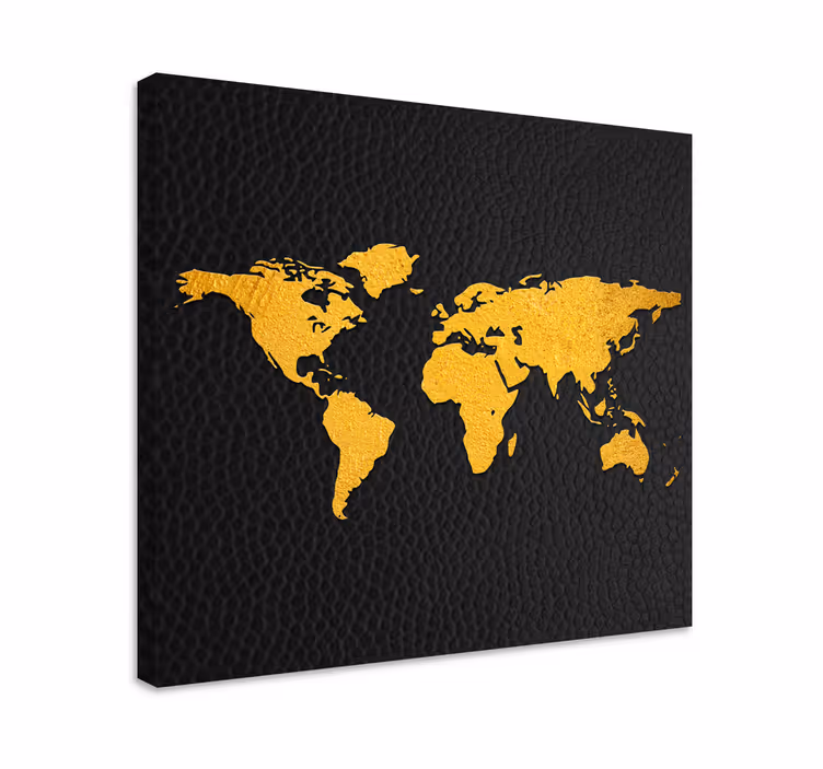 Quadro mapa mundi efeito preto e dourado - TenStickers
