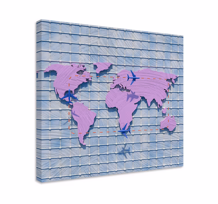 Quadro mapa mundi Madeira e roxo - TenStickers