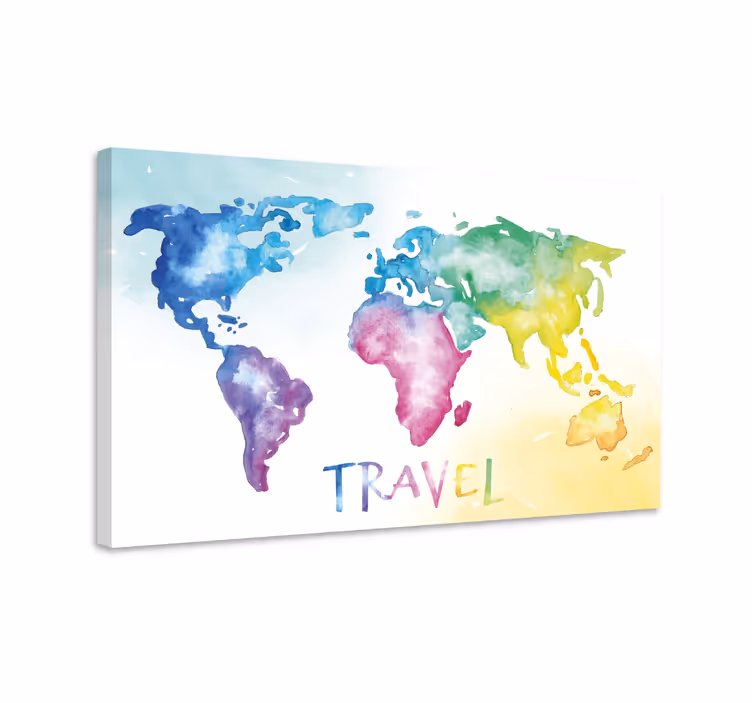 Quadro mapa mundi Viagem em aquarela - TenStickers