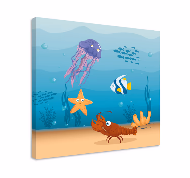 Quadro de peixes Desenho animado da vida no mundo marinho - TenStickers