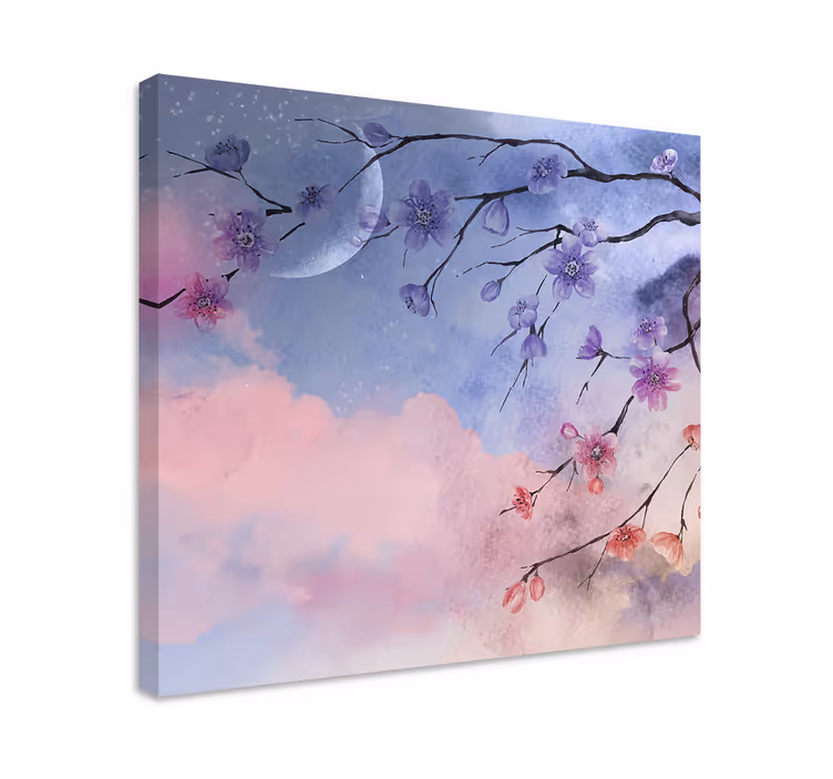 Quadro de flores ramos florescendo com a lua - TenStickers