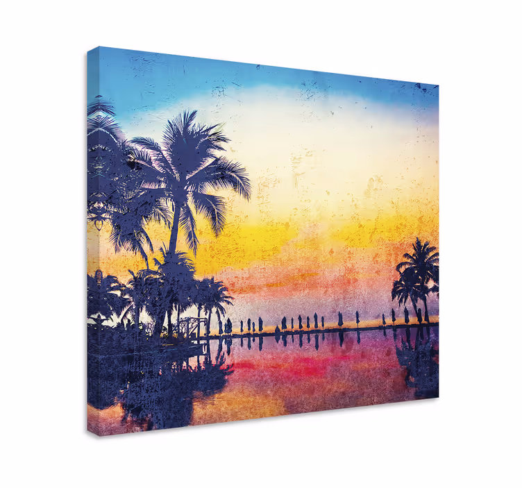 Quadro de paisagem reflexo de palmeira silhuetado - TenStickers