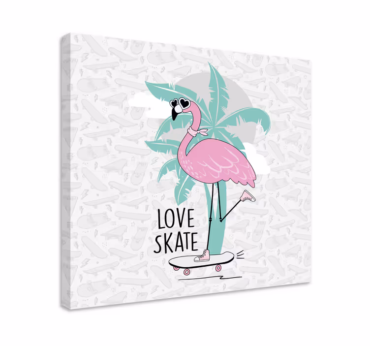 Quadro animais flamingo andando de skate - TenStickers