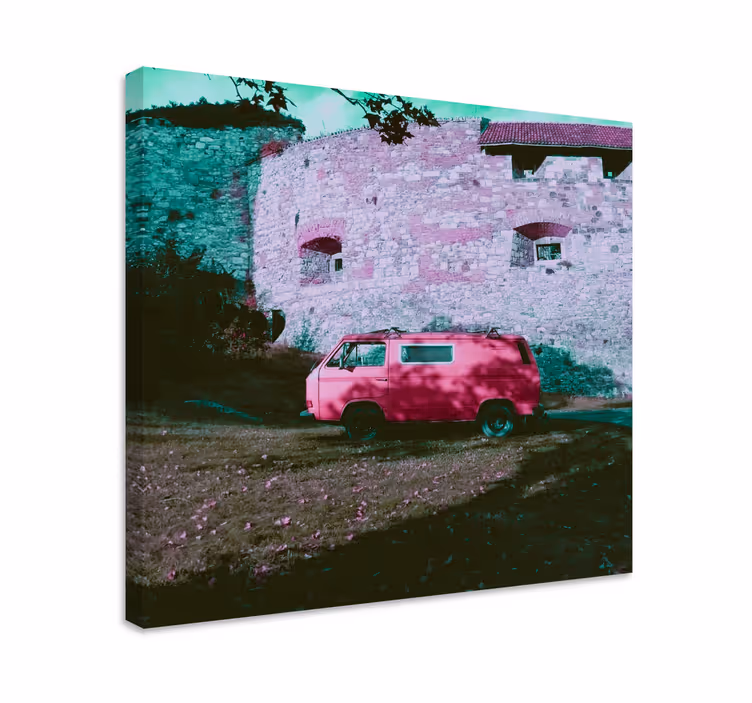 Quadro com o abecedário furgão rosa vintage - TenStickers