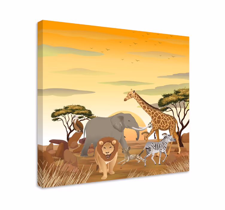 Quadro infantil Animais africanos com plantas - TenStickers