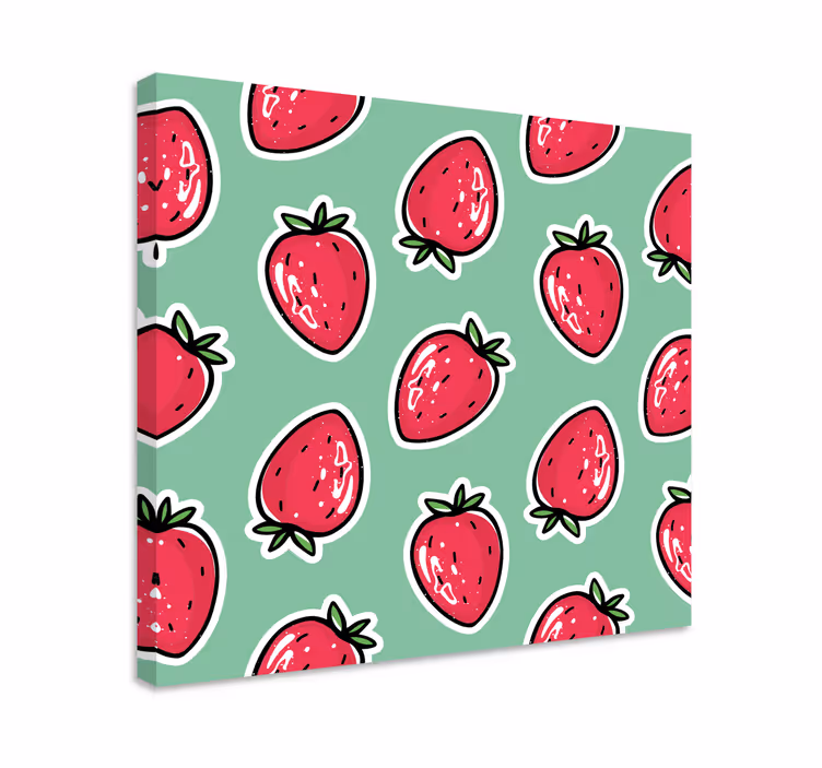 Quadro de vinícola Padrão de morango colorido em verde - TenStickers