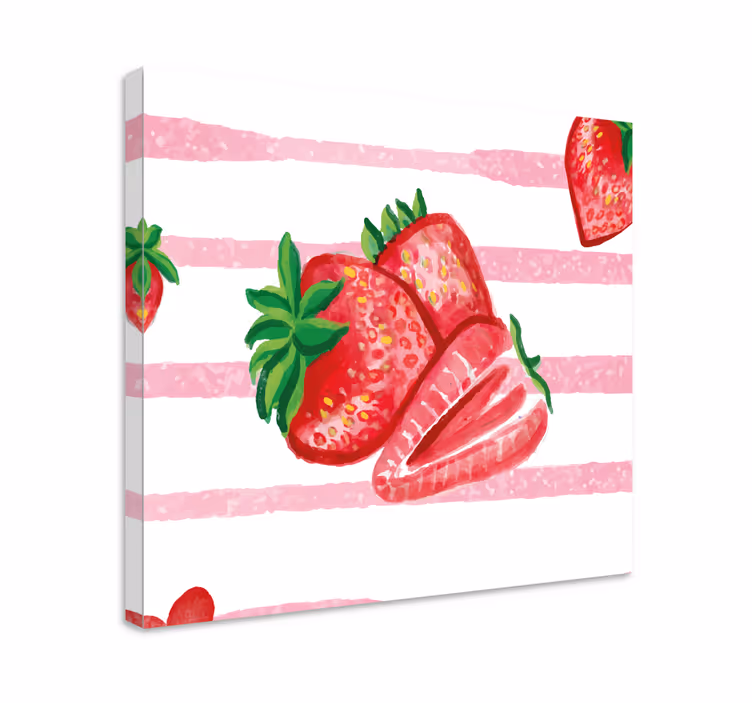 Quadro de vinícola Morangos pintados com fundo listrado - TenStickers