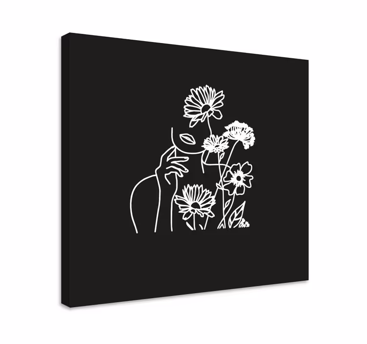 Quadro de flores Mulher e girassóis minimalistas - TenStickers