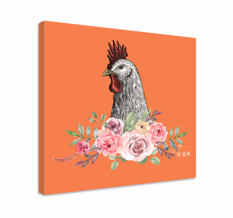 Quadro animais galo com flores - TenStickers
