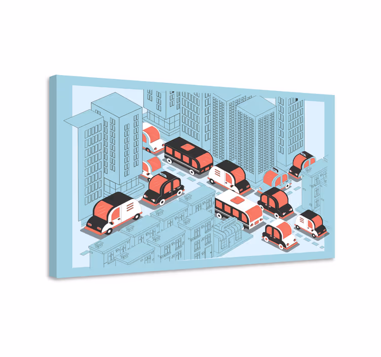 Quadro de cidade cena de trânsito urbano - TenStickers