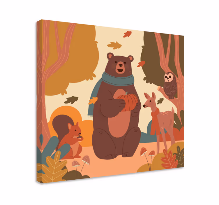 Quadro infantil Animais felizes na floresta de outono - TenStickers