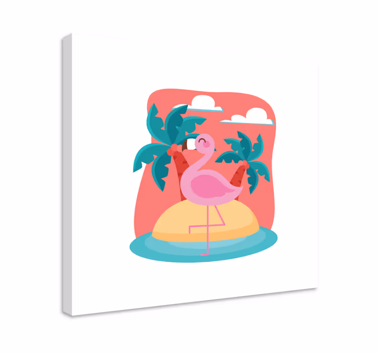 Quadro animais flamingo na ilha - TenStickers