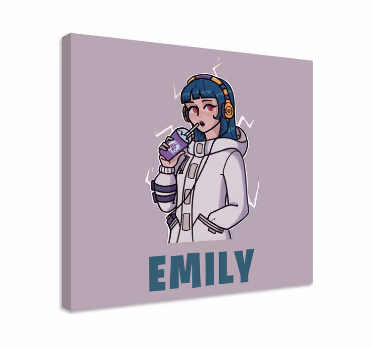 Quadros com pessoas menina com fones de ouvido com nome - TenStickers