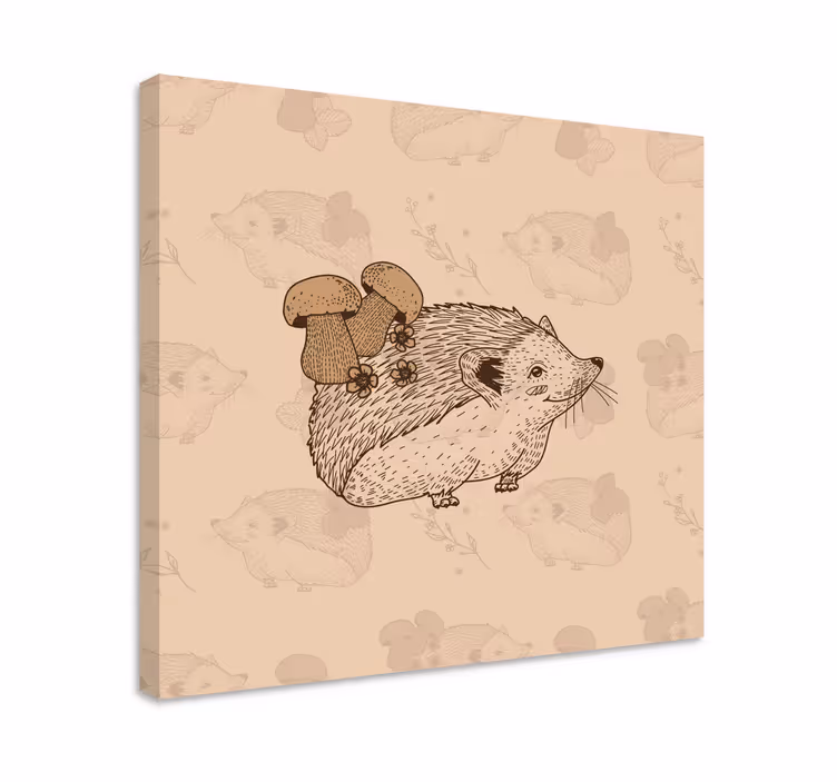 Quadro animais Esboçar um lindo bebê ouriço e cogumelos - TenStickers