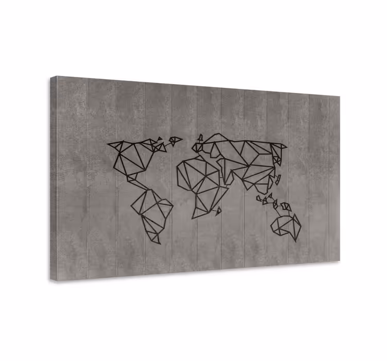 Quadro 3D Mapa mundial cinza e preto - TenStickers