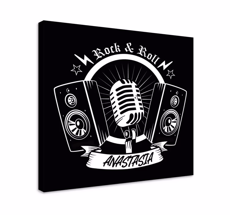 Quadro de música Microfone preto e alto-falantes com nome - TenStickers