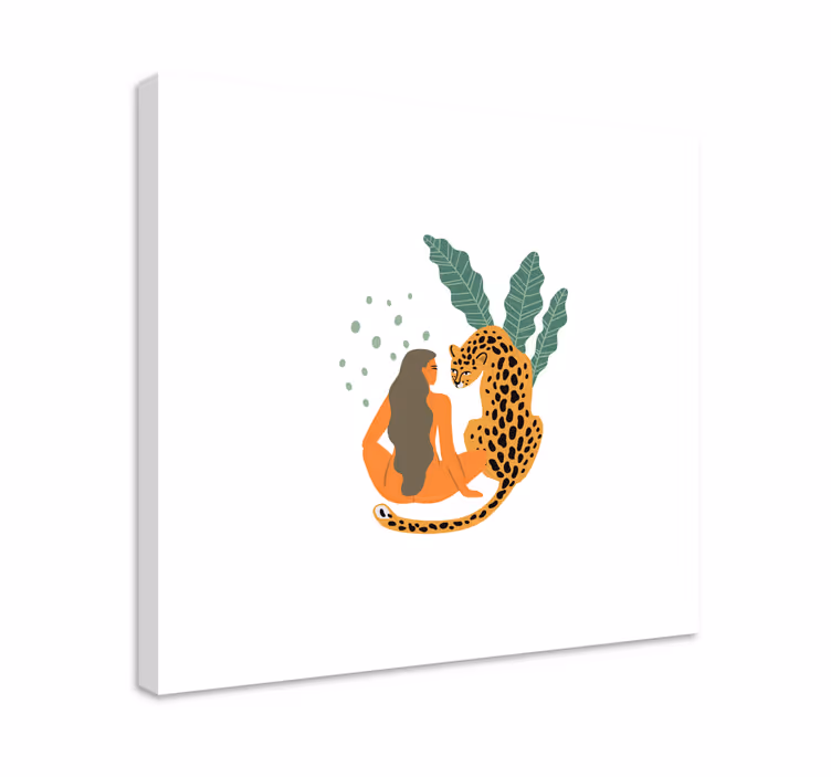 Quadros decorativos personagens mulher e leopardo se abraçam - TenStickers