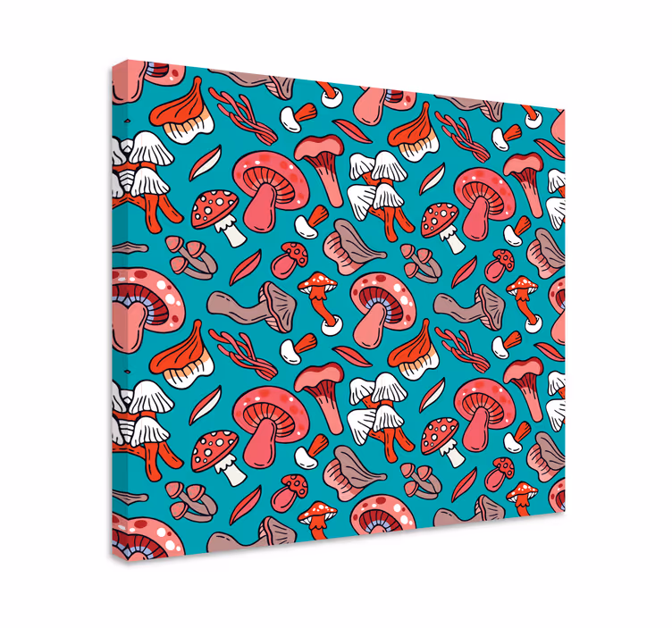 Quadro de flores com padrão de cogumelos coloridos - TenStickers