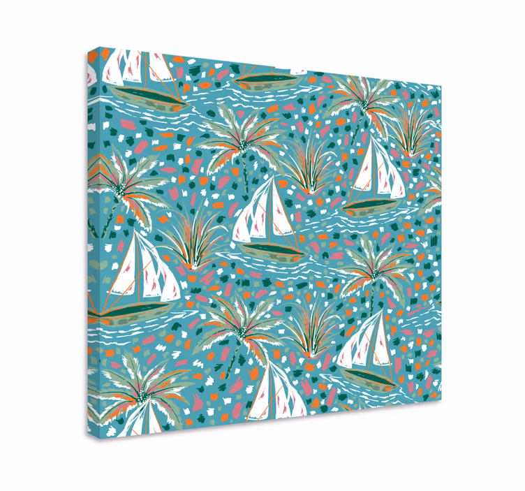 Quadro náutico barcos à vela e palmeiras - TenStickers