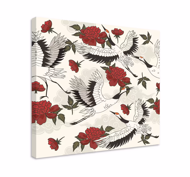 Quadro com mandala gruas e flores - TenStickers