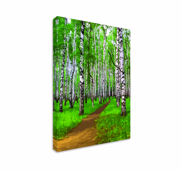 Quadro de árvores caminho exuberante de bétulas - TenStickers