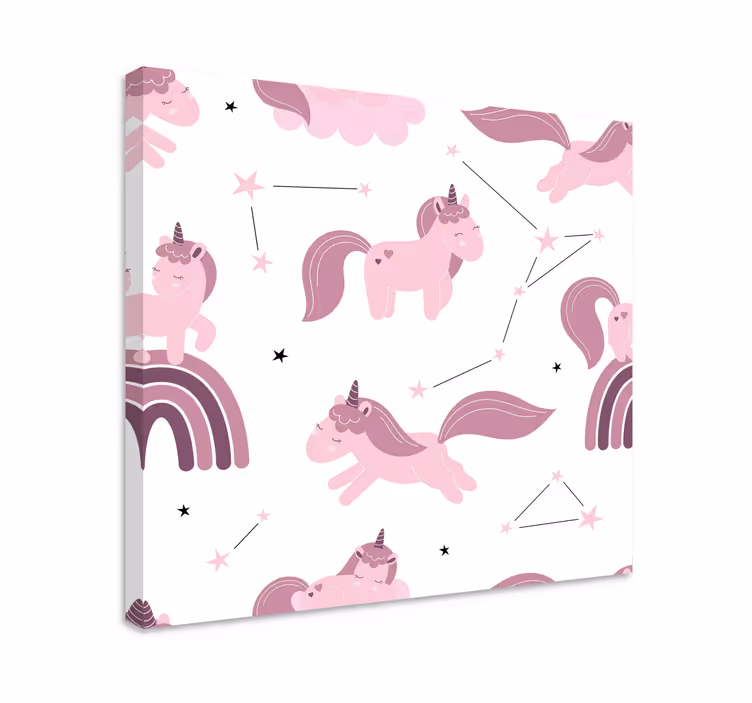 Quadro unicórnio desenhos rosa com estrelas - TenStickers