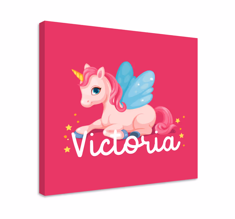 Quadro com nome Unicórnio feliz rosa engraçado - TenStickers