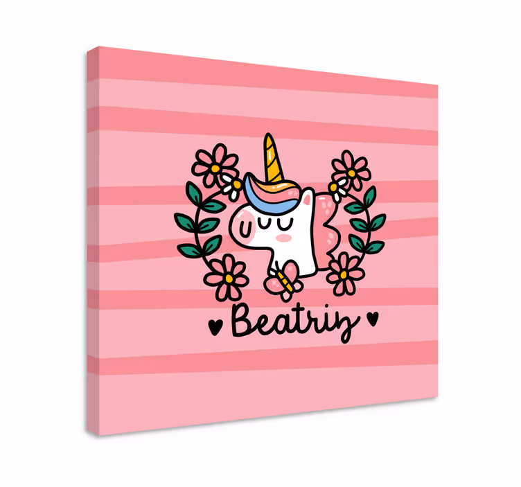 Quadro com nome Unicórnio de flor fofo - TenStickers
