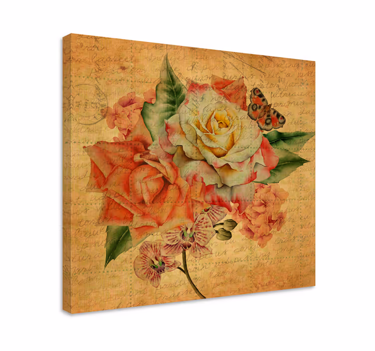 Quadro de flores rosas e borboletas - TenStickers