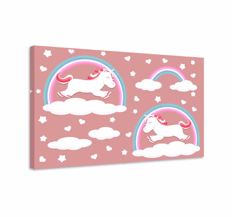 Quadro de dinossauro unicórnios nas nuvens - TenStickers